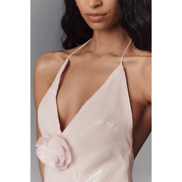 Bardot Aradia Sequin Halter Slip Dress Baby Pink 12 - Picture 2 of 4